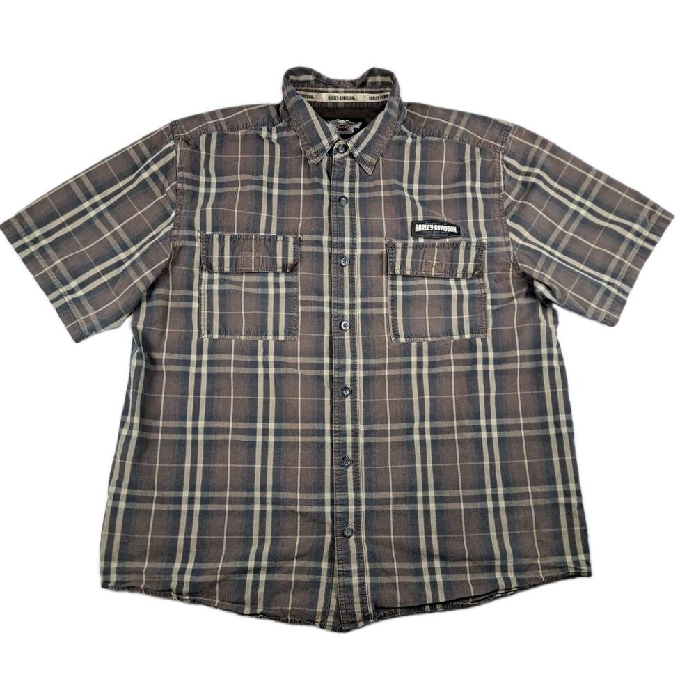 Vintage Harley-Davidson Shirt Mens XL Button Up Snap Collar Short Sleeve Y2K